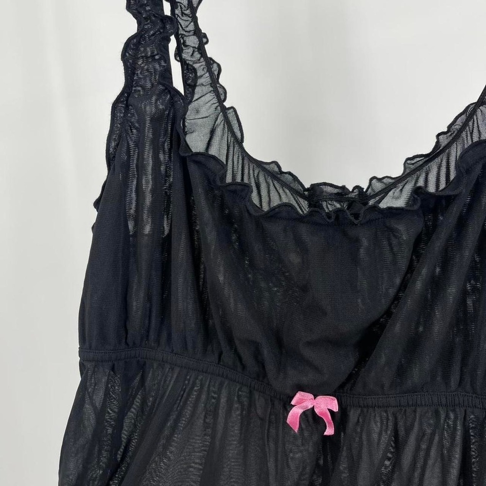 Y2k Victoria's Secret Babydoll Dress Silk Sheer Mesh Bow XL Mini Ruffle Lingerie - Picture 3 of 8